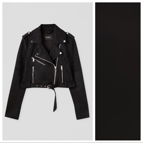 NWT. Pull & Bear Black Faux Suede Biker Jacket. Size XL. - Picture 1 of 9